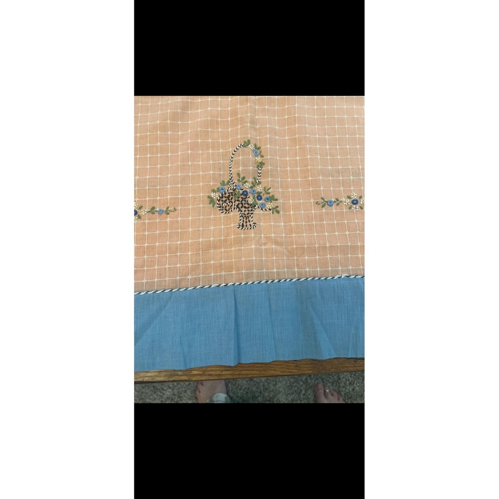 Embroidered curtain‎ panel set Beige & Blue Rectangular Country Style